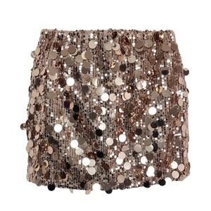 GUANYY Sequin Mini Skirt Women Size M Rose Gold Large Disc Paillette Party
